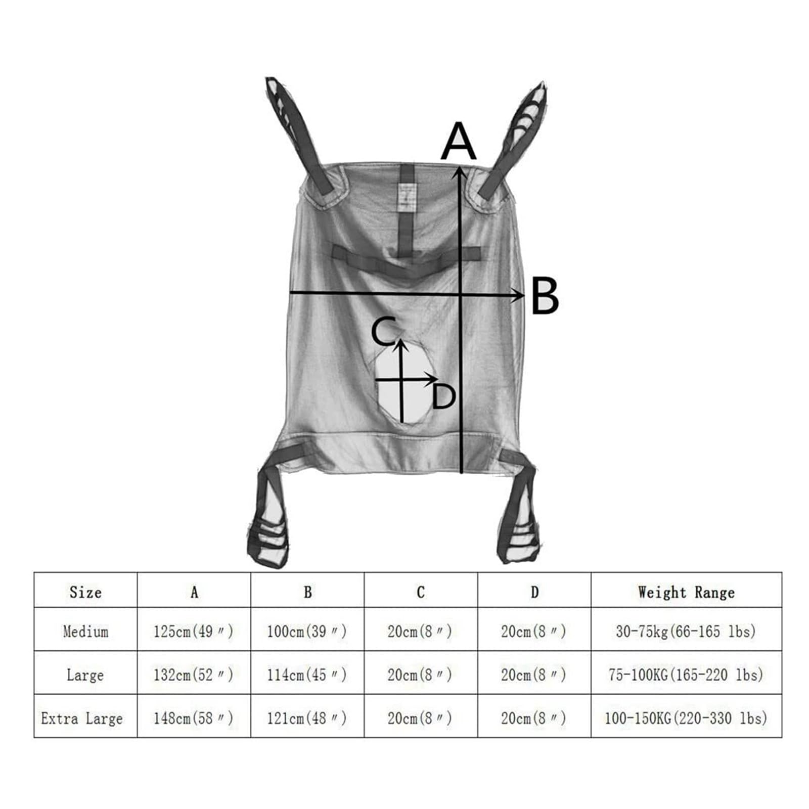 Arnés de Transferencia para Pacientes con Apertura para WC - Red Completa para Ducha, Camas y Sillas de Ruedas - Regulable hasta 230 kg