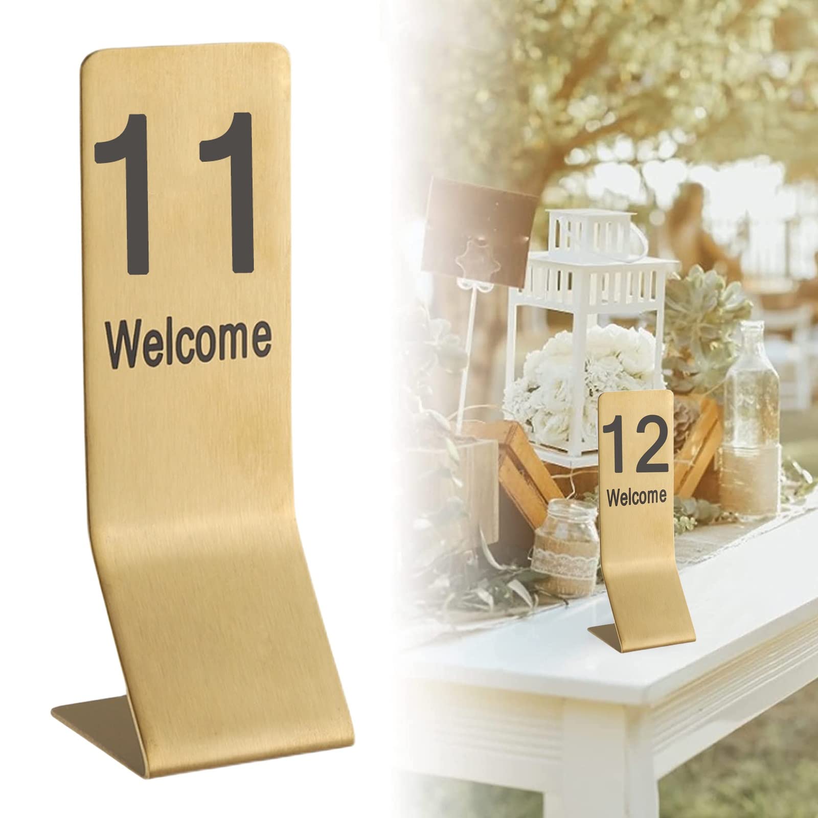 SaryEdge Stainless Steel Table Signs 1-10/1-20, Double-Sided Metal Table Card, Standing Table Number Cycle Used, Number Tags Stackable, For Banquets, Restauran,Gold-1??10è?