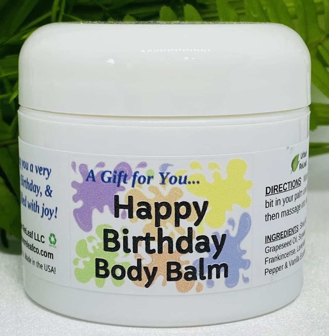 Urban ReLeaf Happy Birthday Body Balm! Fresh Citrus Spice Natural Shea Butter & Essential Oils, Thoughtful Gift! Gender Neutral Unisex Scent, Deeply Moisturizing. Special Present