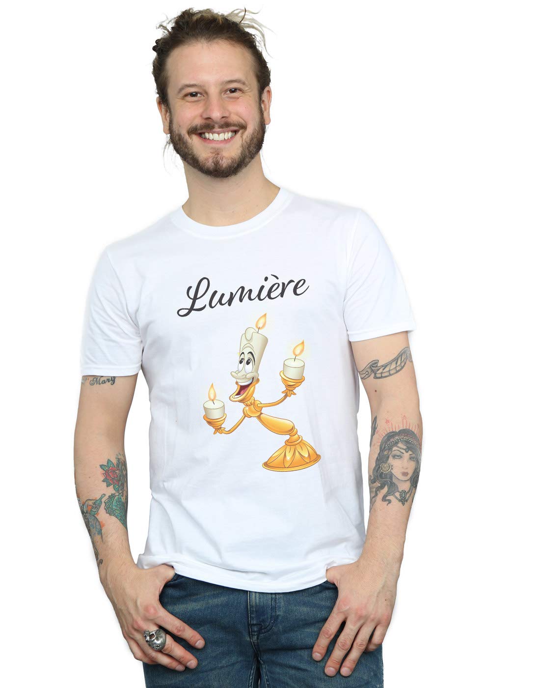 Disney Men's Beauty and The Beast Be Our Guest T-Shirt White Medium