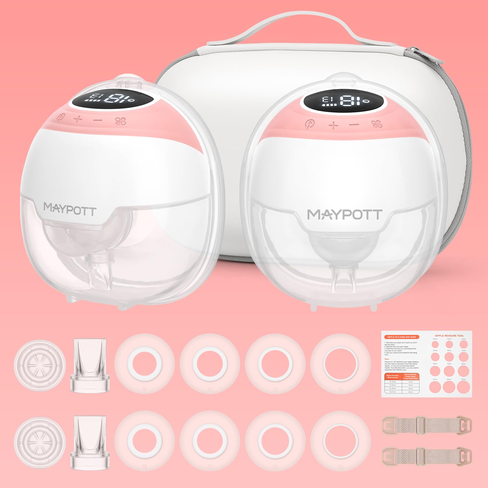 Breast Pump, Maypott S18 Portable Electric Hands Free Wearable Breastfeeding Pumps, Double-fit Flange with 3 Modes & 15 Levels, 24mm,180ml/6oz - 2