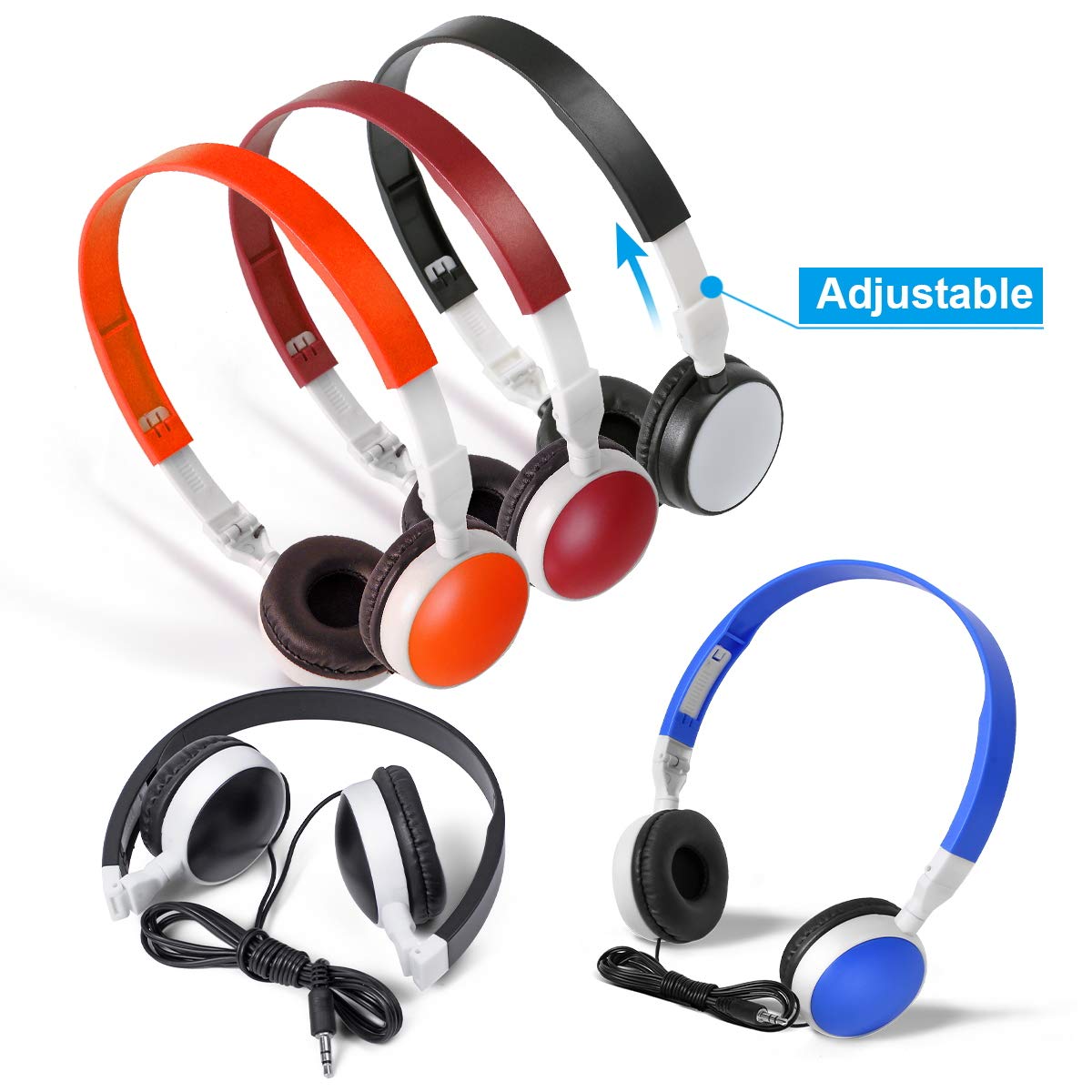 Keewonda Cuffie Scolastiche In Bulk - Confezione Da 30 Pezzi, Cablate, Jack 3.5mm, Colori Misti, Senza Microfono, Per Bambini E Adolescenti - 5