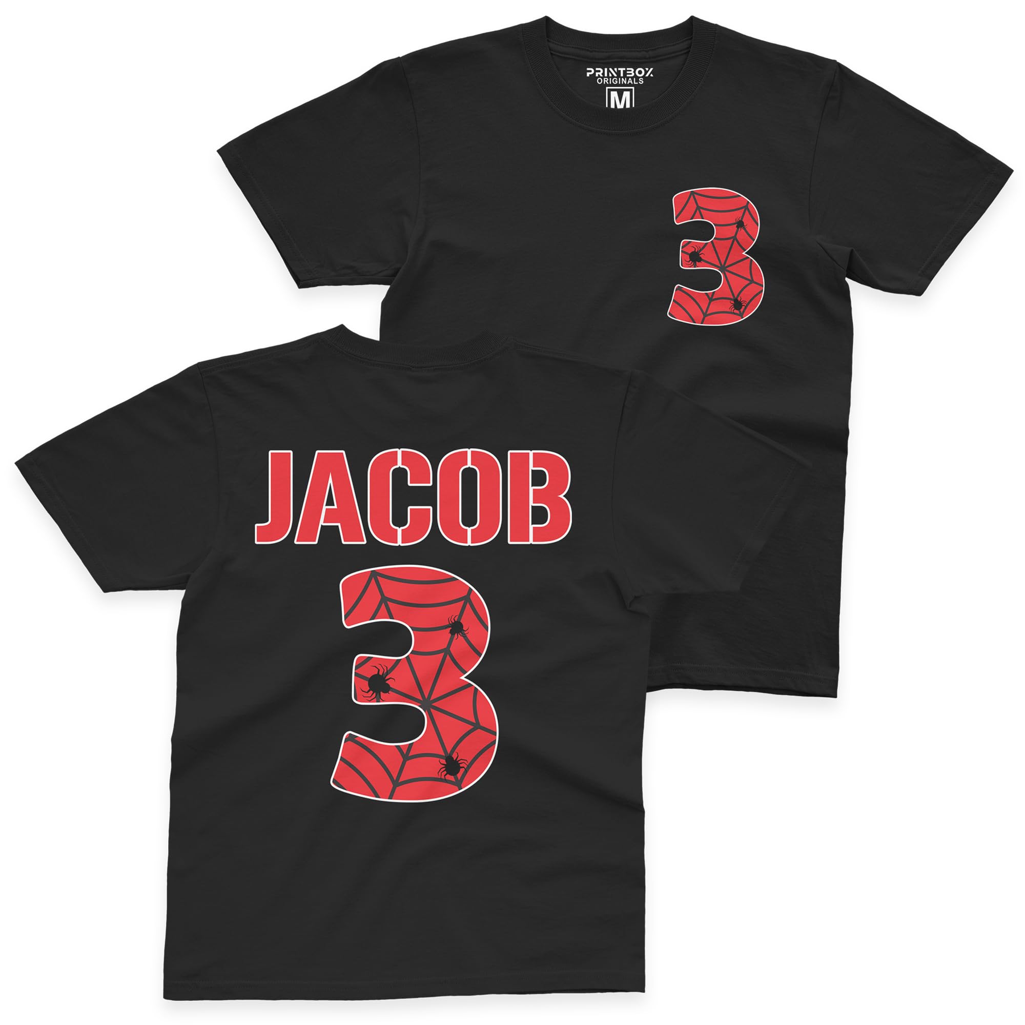 Custom Birthday Shirt for Boys, Spider Front & Back Printing, Custom Shirts, Matching Family Shirts Black