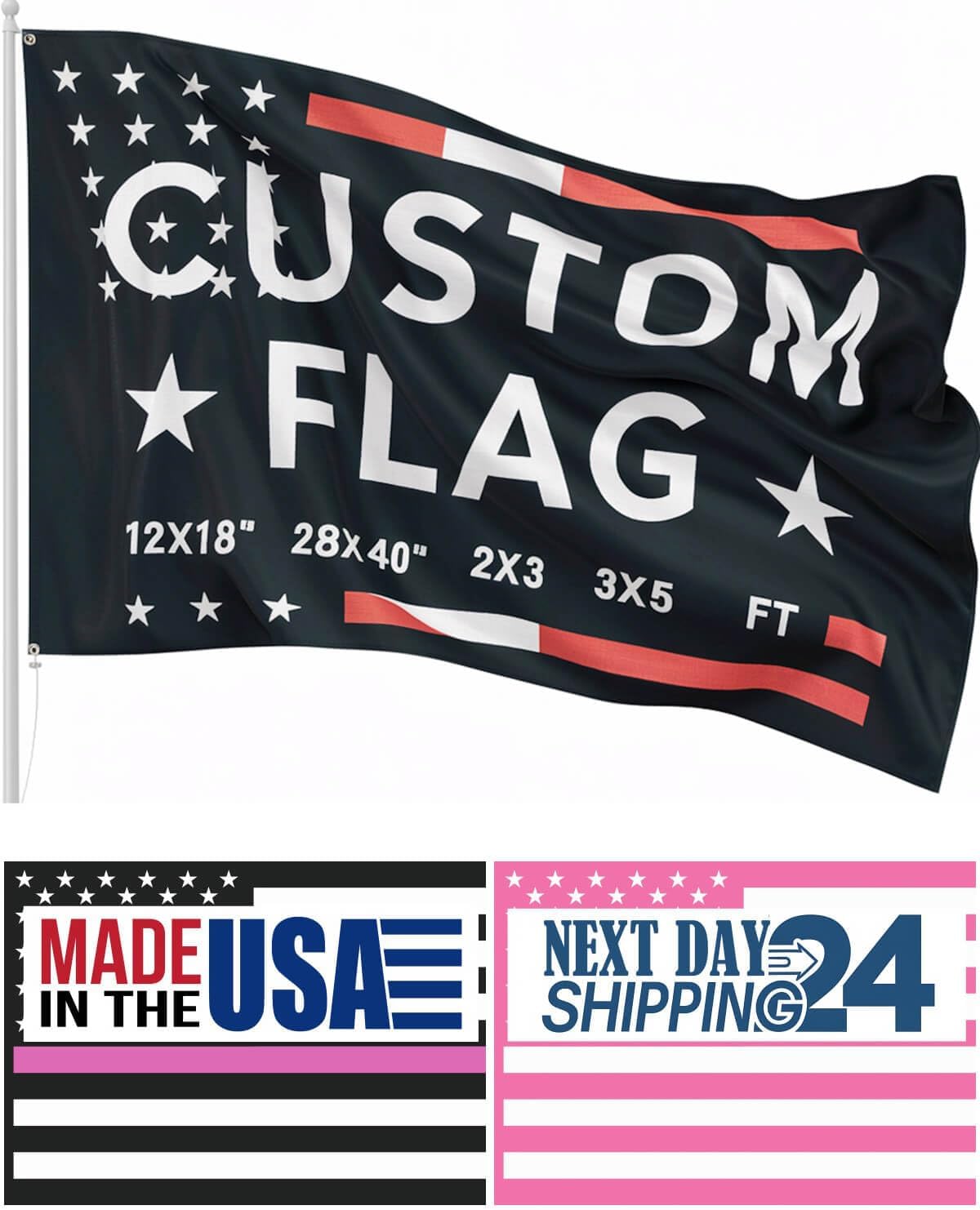 Maizi Custom Pink American Flag - Personalized 3X5 Ft Flag With Your Photo, Logo, Words or Text, Personalized Size (12x18in 2x3ft 28x40in 3x5ft), Printed in USA.