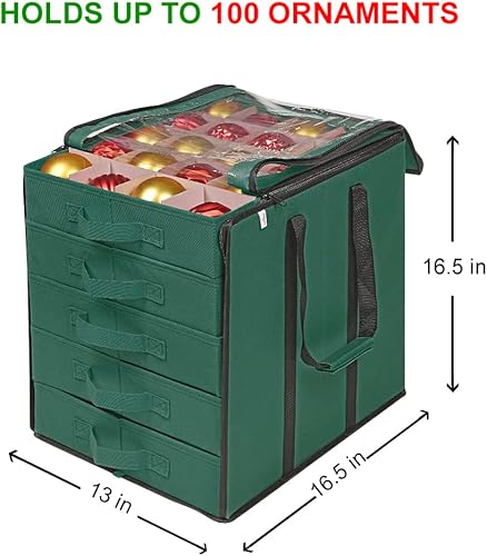 Miniatura 4 de ProPik Cajas de almacenamiento de adornos de Navidad con divisores 5 bandejas separadas soporte para adornos mantiene 100 adornos navideños bolsa de