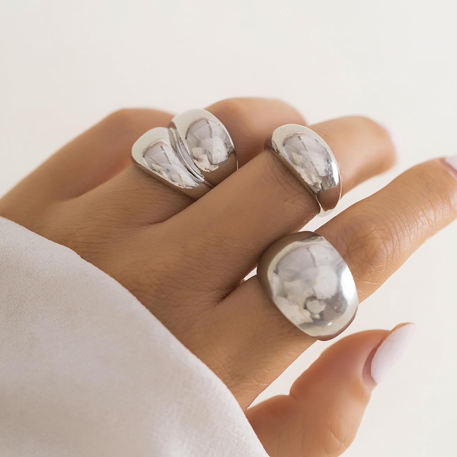 Chunky Gold Rings for Women Adjustable Silver Stacking Rings Open Dome Ring Trend Geometric Ring Minimalist Statement Finger Rings Jewelry - Image 2