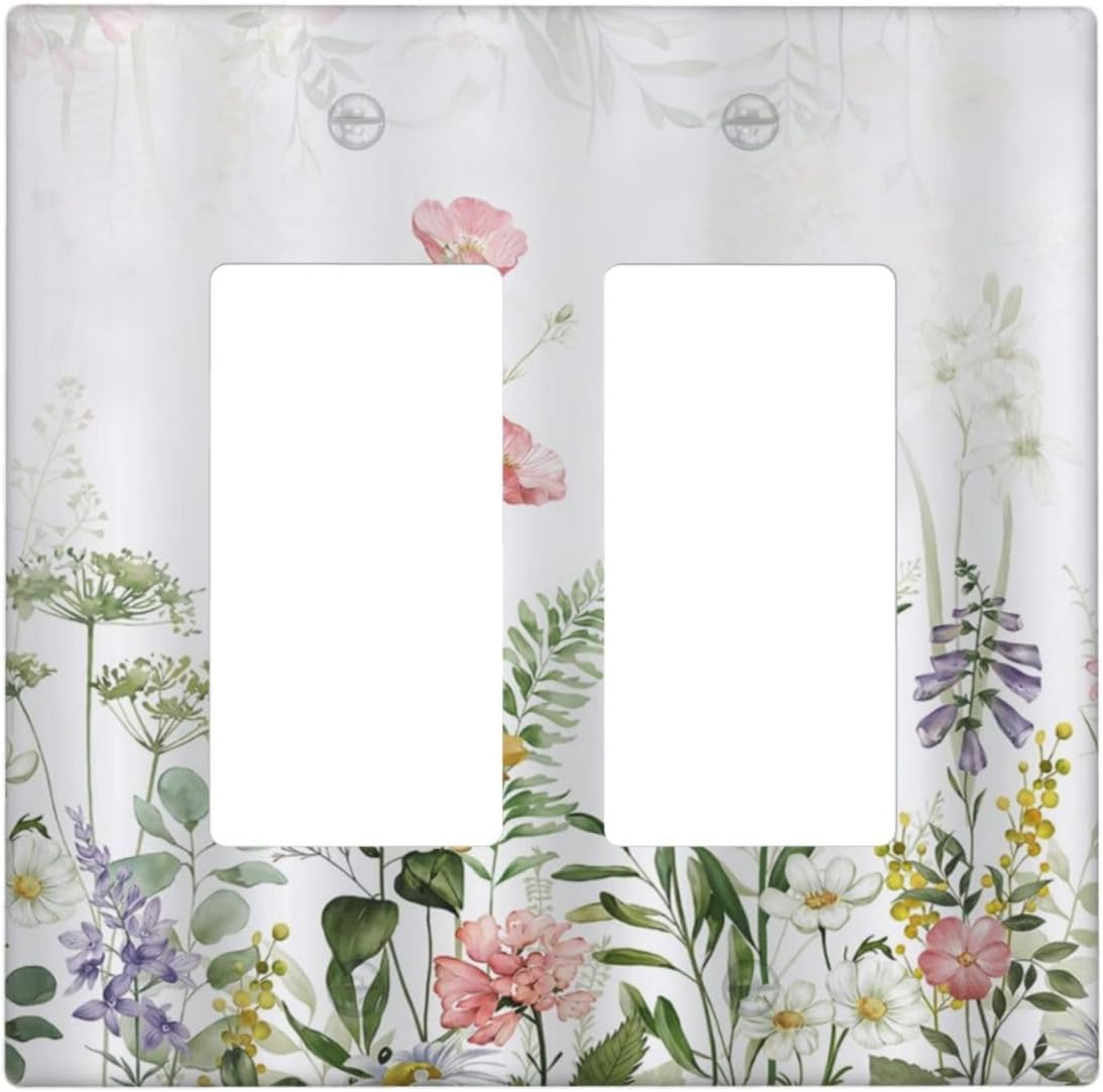 Boho Colorful Floral Plants Double Rocker/Decora Outlet Covers Plate 2 ...