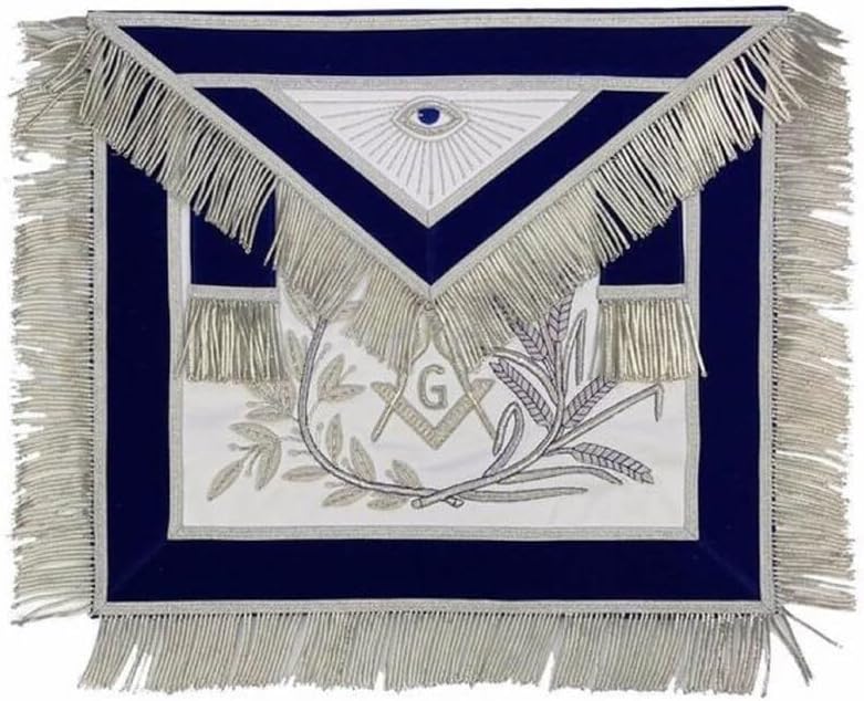Master Mason Silver Embroidered Apron Square Compass with G Blue