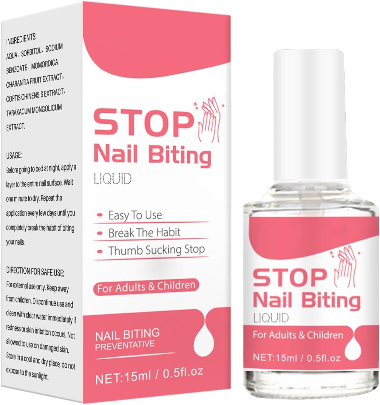 Nail Biting Prevention for Kids, 0.5fl oz Nail Bite Stopper, Thumb Sucking Prevent for Kids Stop Sucking and Biting Nails, Safe & Effective Bitter Taste, Easy Application