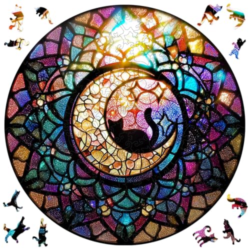 Qiuenisray Wooden Puzzle for Adults, Black Cat Puzzle 200 Piezas 11.2x11.2 pulg | Rompecabezas de Gato Negro de Luna para Relajación y Curación, Rompecabezas de Madera Certificado FSC, Decoración Brillante de Pared, Regalo Creativo para Juego Familiar miniatura 1