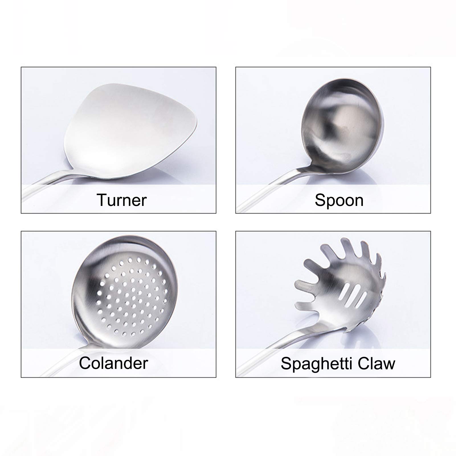 Juego de Espátula de Cocina con de Madera, Utensilios de Cocina Duraderos de Acero Inoxidable 304 para Chefs Caseros, 6 Unidades, Diseño que Ahorra Espacio