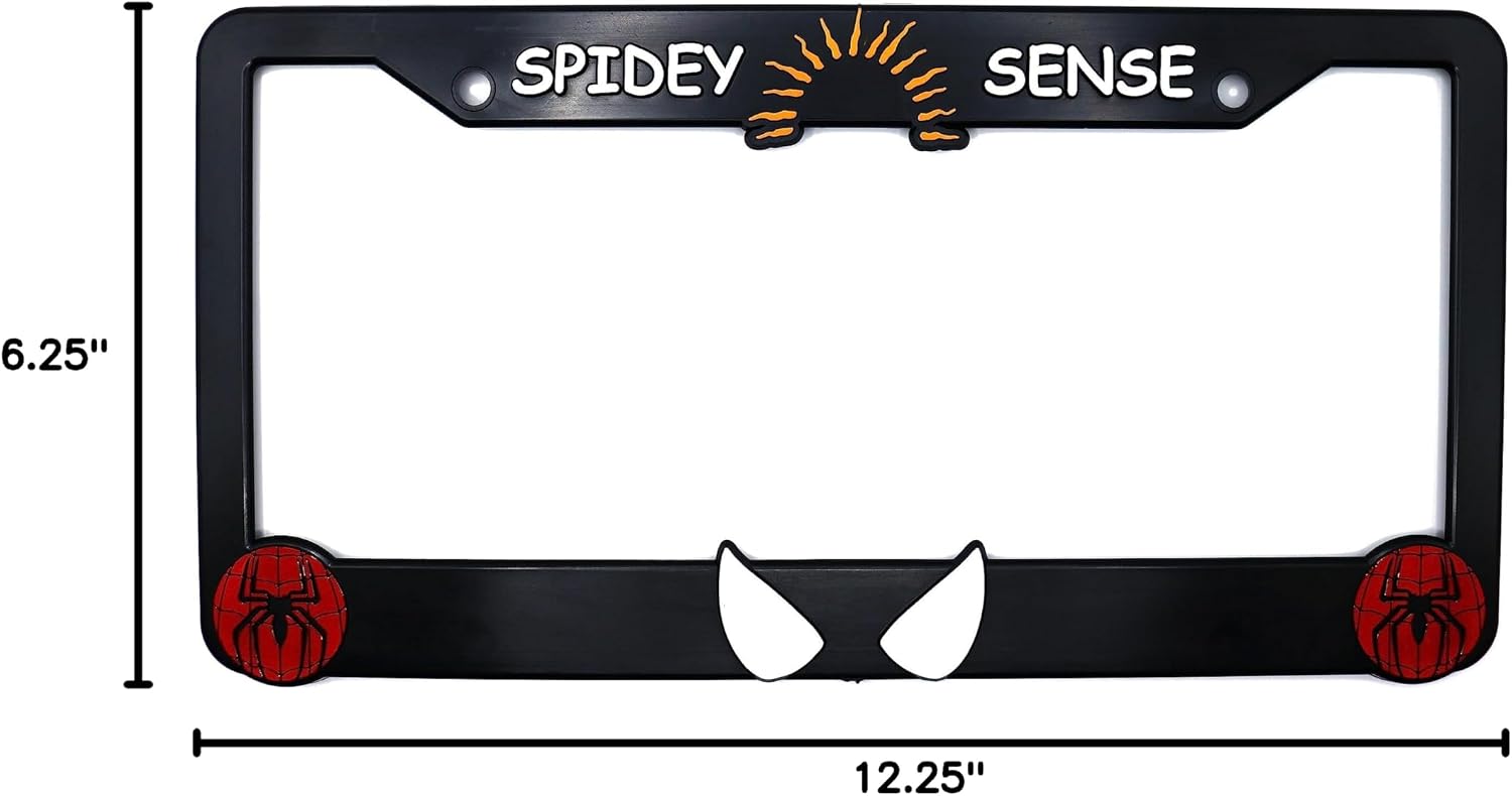 Spidey Sense 3D Raised License Plate Frame | 1 Pack Character License Plate Cover | Universal US Car Black License Plate Holder | Auto Accessories (Car, Truck and SUV)