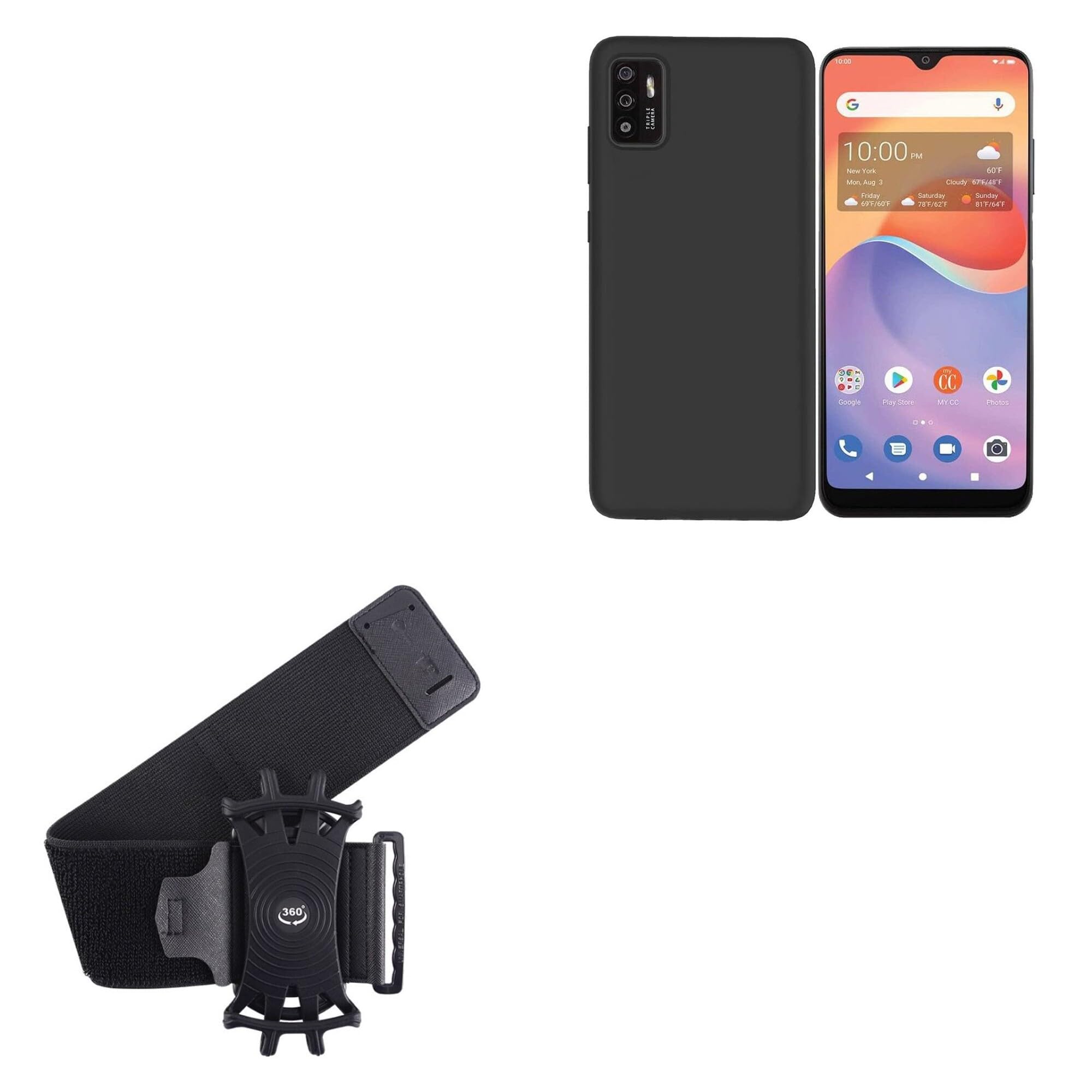 BoxWave Holster Compatible with Consumer Cellular ZMax 11 - ActiveStretch Sport Armband, Adjustable Armband for Workout and Running - Jet Black