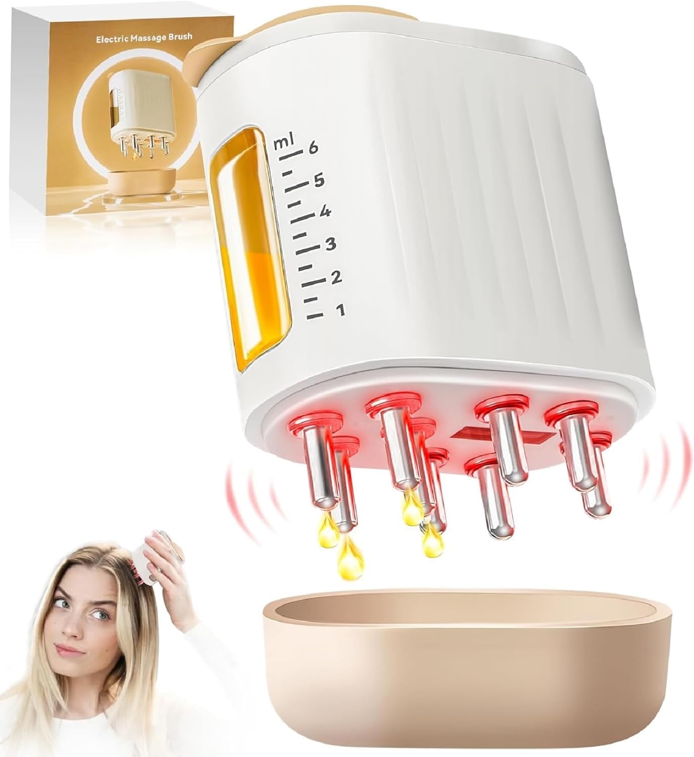 Epsilon Electric Scalp Massager and Hair Oil Applicator, 2 in 1 Hair Massager Scalp Applicator Brush for Hair Treatment Growth Medicine Essential Oil Serum - White
