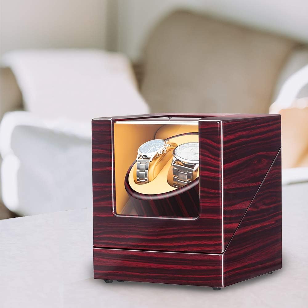 JQUEEN Double Watch Winder with Quiet Japanese Mabuchi Motor (B-Ebony)