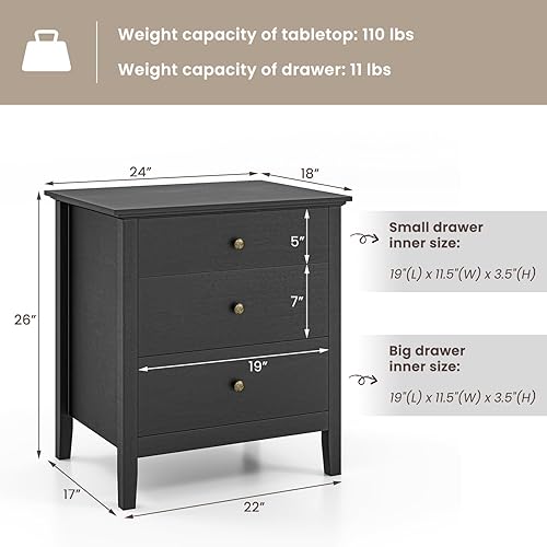 Miniatura 3 de KOTEK Juego de 2 mesitas de noche con cajones, mesa auxiliar auxiliar con cajones, mesita de noche de 3 cajones para dormitorio, sala de estar