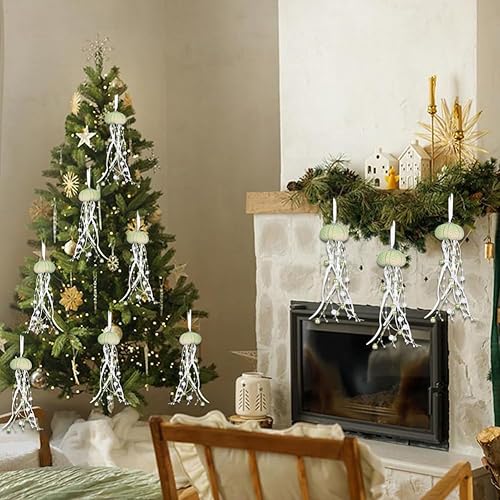 Miniatura 7 de 8 piezas de adorno de Navidad de medusa de erizo de mar, adornos de Navidad con temática de mar a granel con cristal y cinta para árbol de Navidad