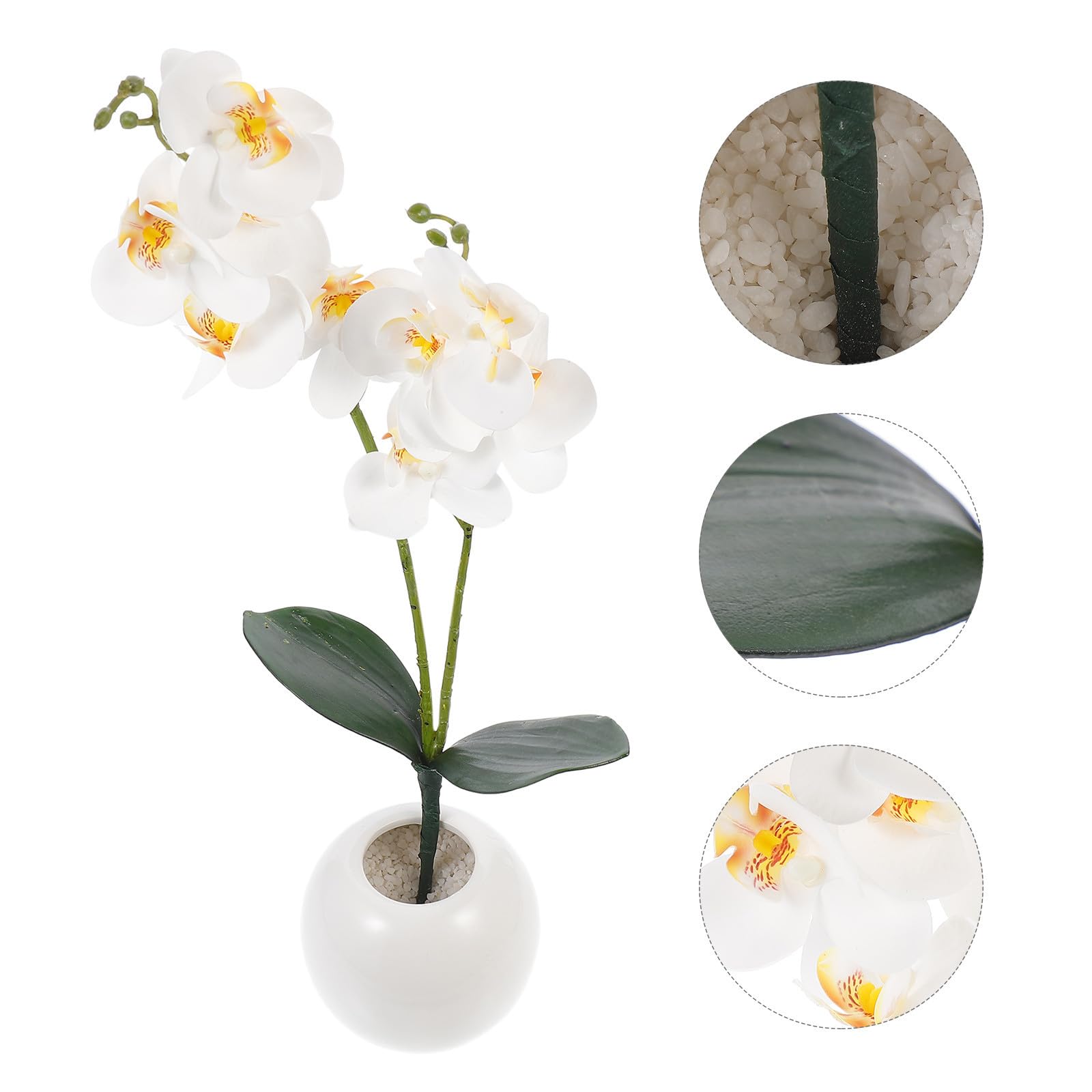 Fausse Orchidée Phalaenopsis en Pot Blanc Fleurs Artificielles en Soie, Décoration Intérieure Chic sans Arrosage ni Lumière pour Anniversaire ou Pendaison de Crémaillère