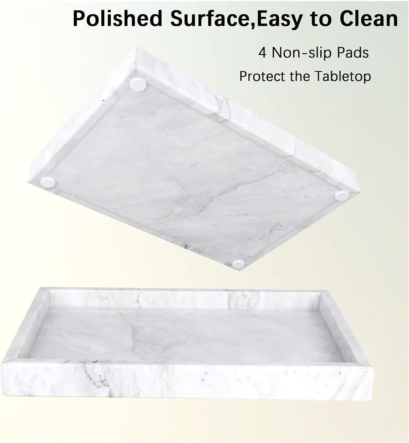 Marble Tray for Bathroom,Vanity Desk,Kitchen Counter,Rectangle Marble Stone Decorative Tray for Key Coffee Perfume Jewelry,Modern Dresser Trays 12" X 8", White
