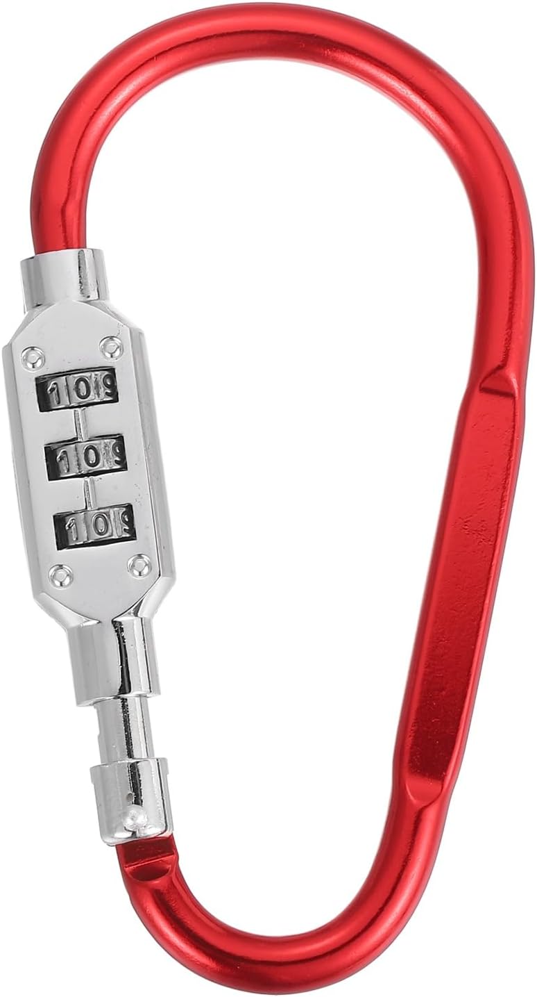 PATIKIL D-Shaped Code Combination Lock, (4.8" x 2.4", Red), Zinc Alloy 3-Digit Combo D-Ring Clip Locking Keychain, Suit for - Bicycles/Motorcycle/Suitcase/Backpack