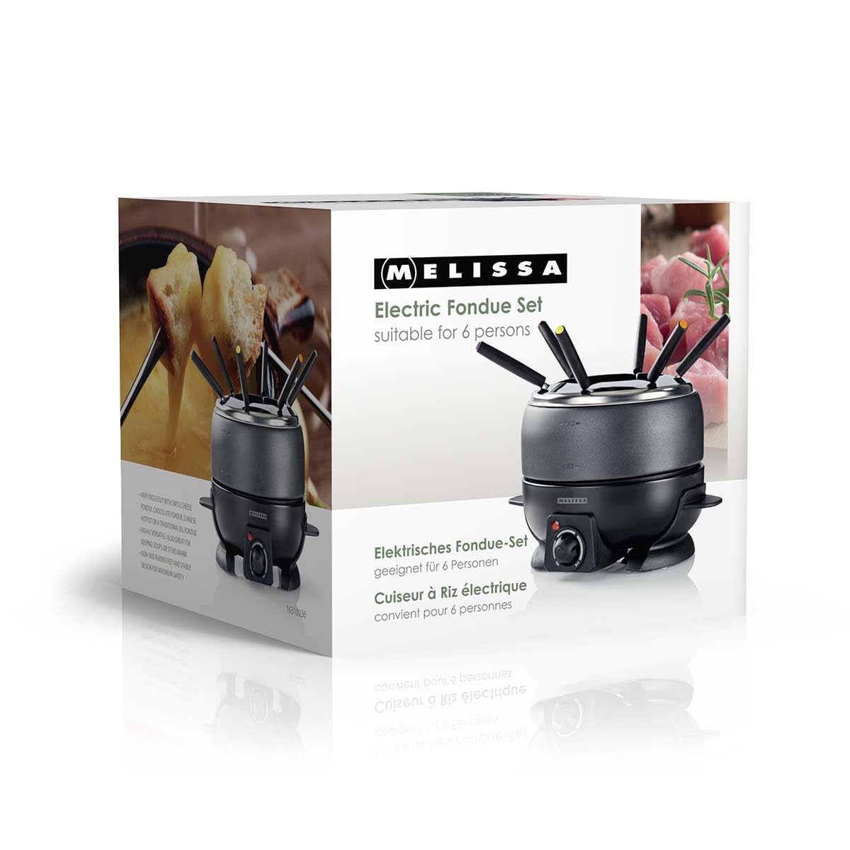 Melissa Fondue - Fondueset 2,3 L - Käse Fondue Set Elektrisch 800 W - 6 Personen - Antihaftbeschichtung - Schwarz