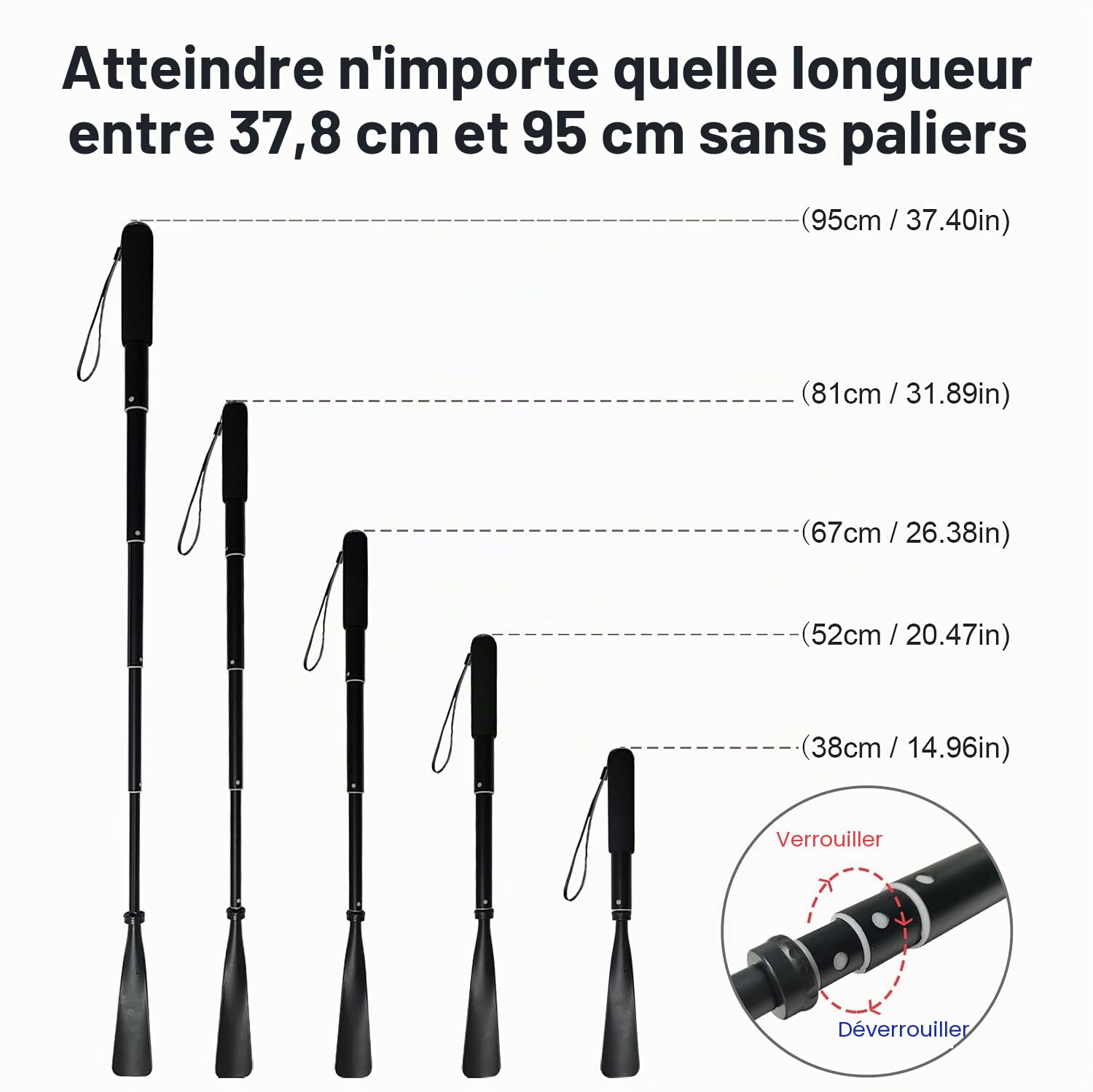 TriPro Chausse Pied Long Metal -Telescopique 38-94 Cm, Chausse-pieds en Alliage D'aluminium