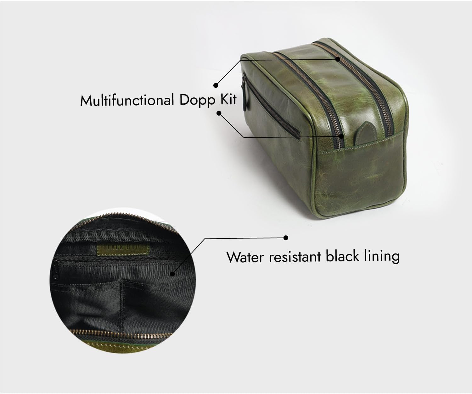 BLACK HOOF Premium Distress Leather With Genuine Stitching Multi Functional DOPP Kit With Waterproof Lining (DISTRESS GREEN)