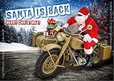 Wird im 3er Set geliefert 3 Stück A6 Postkarten Weihnachtskarte Karte Weihnachten Nikolaus auf alter BMW, Motorrad \