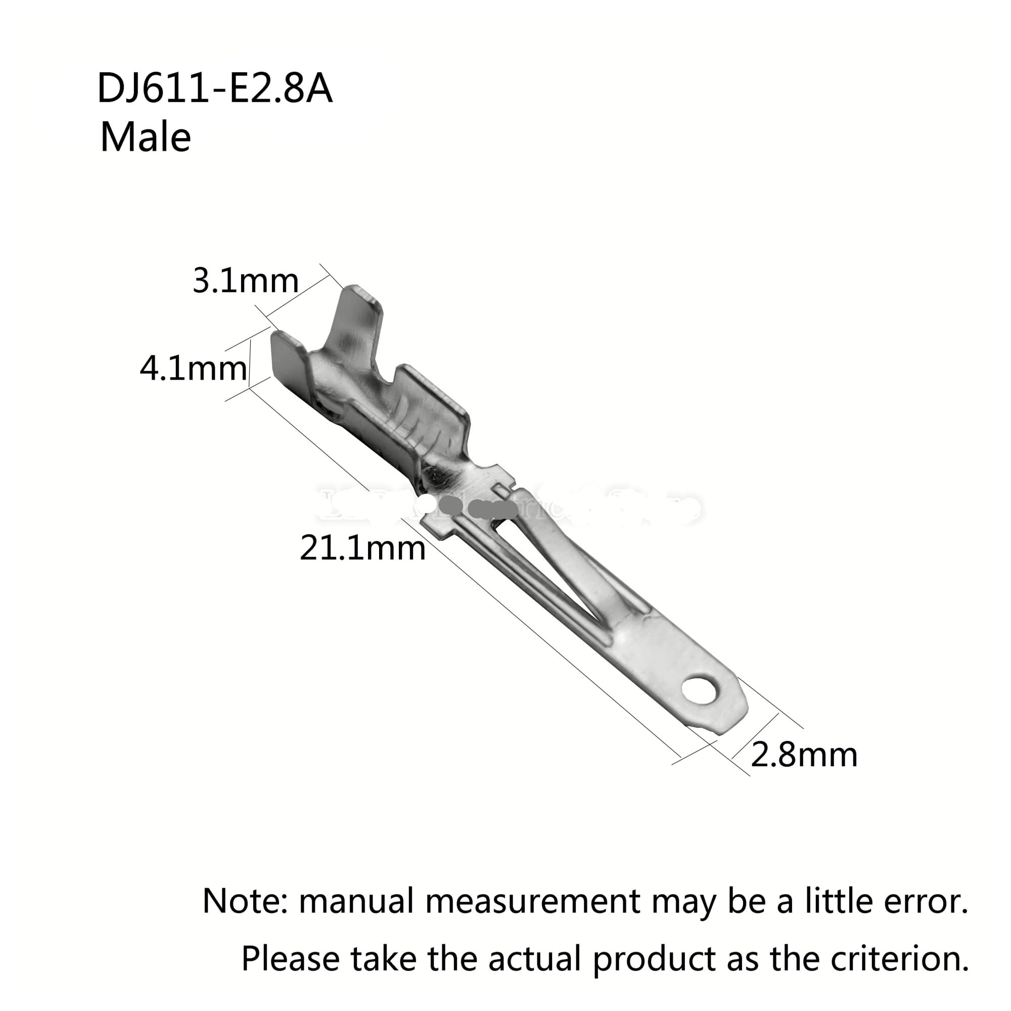 Borne à sertir Automatique 2.8MM, 50 pièces, connecteur mâle et Femelle, Terminal de Fil de Connexion en Laiton DJ611-E2.8A DJ621-E2.8A (Color : Male Silvery, Size : 50 Pcs)