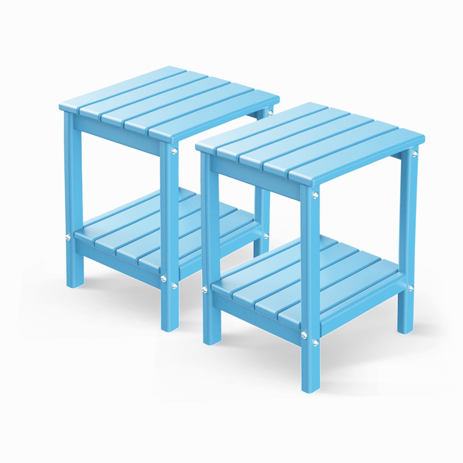 GREENVINES Adirondack-Outdoor-Side-Table | Set of 2 | 14 x 13 Inches | HDPE Plastic | All Weather | Arctic | Outside End Tables | Storage Shelf | for