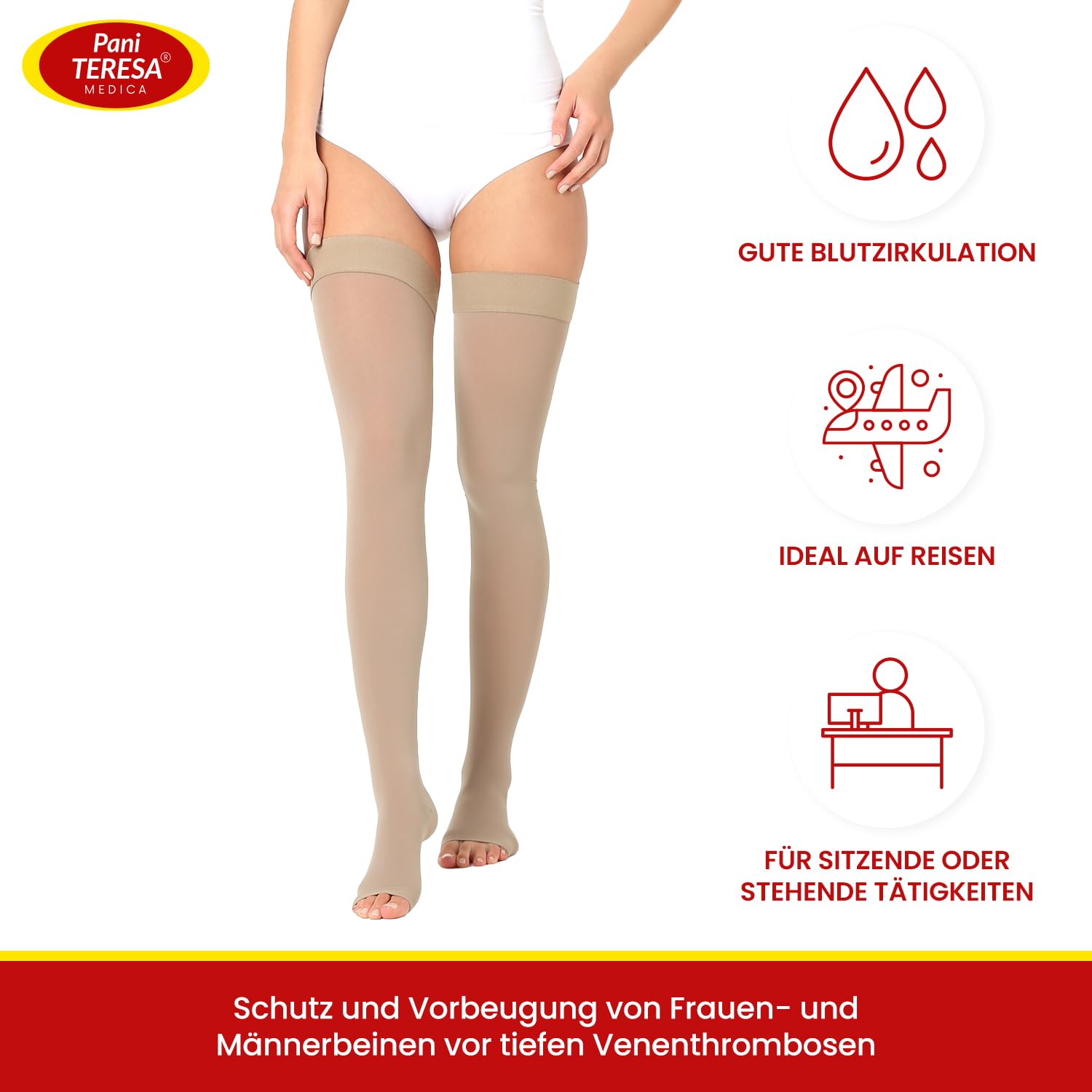 Kompressionsstrümpfe Damen Herren Offener Zehenbereich Thrombosestrümpfe Medizinische Stützstrümpfe Oberschenkel Reisestrümpfe Kompression Klasse 2 23-32 mmHg Für Reise Flug