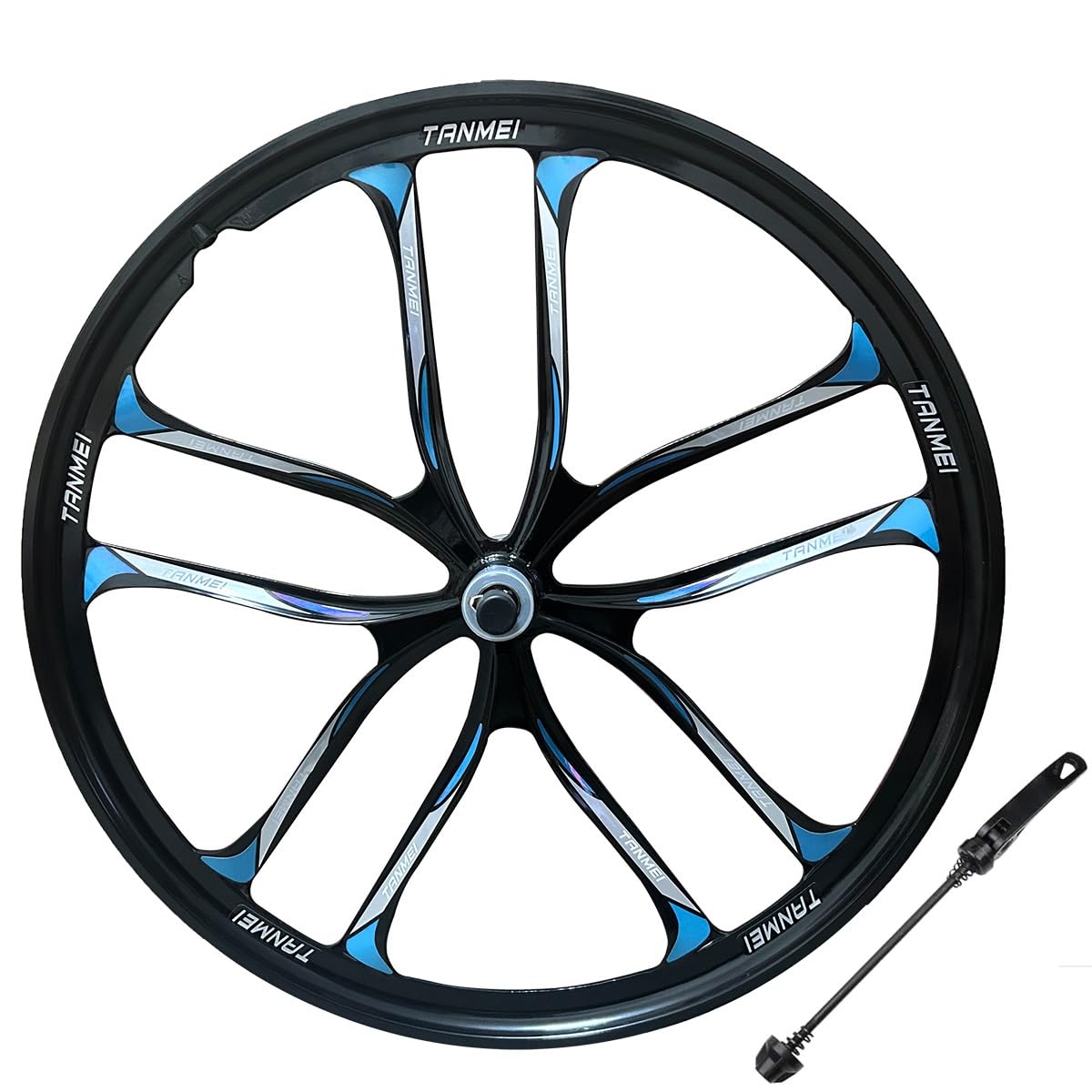 QUYCOIU Bike Wheel Set 24/26/27.5 Inch Magnesium Alloy One-Piece Bike Wheels 10 Spokes Rim Front & Rear 100x135mm For 6-9s Freewheel Quick Release Axles(Black-Blue,27.5in-Front)