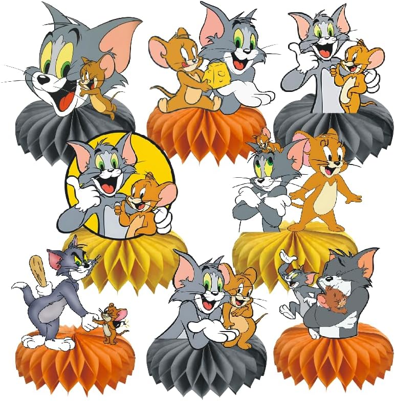 8pcs 𝓣𝓸𝓶 𝓪𝓷𝓭 𝓙𝓮𝓻𝓻𝔂 Birthday Party Supplies Decorations,Tom Cat Party Honeycomb Centerpieces Table Centerpiece for Birthday Tabletop Decor Cartoon Birthday Party Decor
