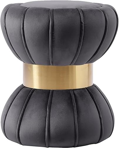 Meridian Furniture Vino Collection Modern - Taburete otomano tapizado de terciopelo contemporáneo con forma de reloj de arena con banda de acero