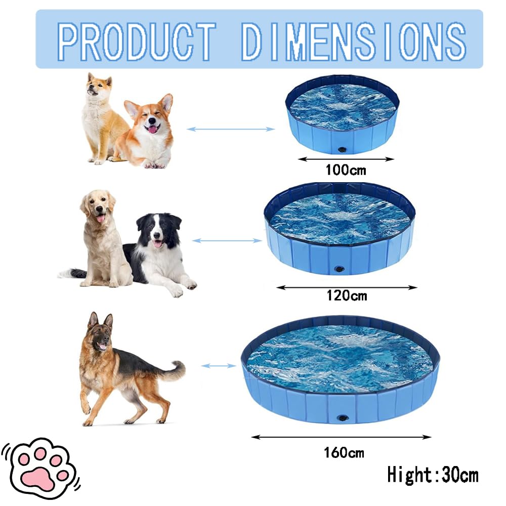 Piscine Pliable Chien Ø160cm, Hauteur 30 cm,Dog Paddling Pool avec bonde,Foldable Pet Pool,Pataugeoire Chien,Piscine PortableChien,en PVC résistant aux Rayures
