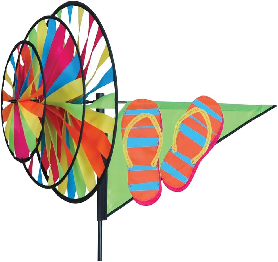 Premier Kites Triple Spinner Flip Flops – Eye-Catching Summer Garden Spinner with Colorful Triple Wheels, Durable Weather-Resistant Fabric, Easy Assembly, Outdoor Décor for Patios, Beach & Poolside