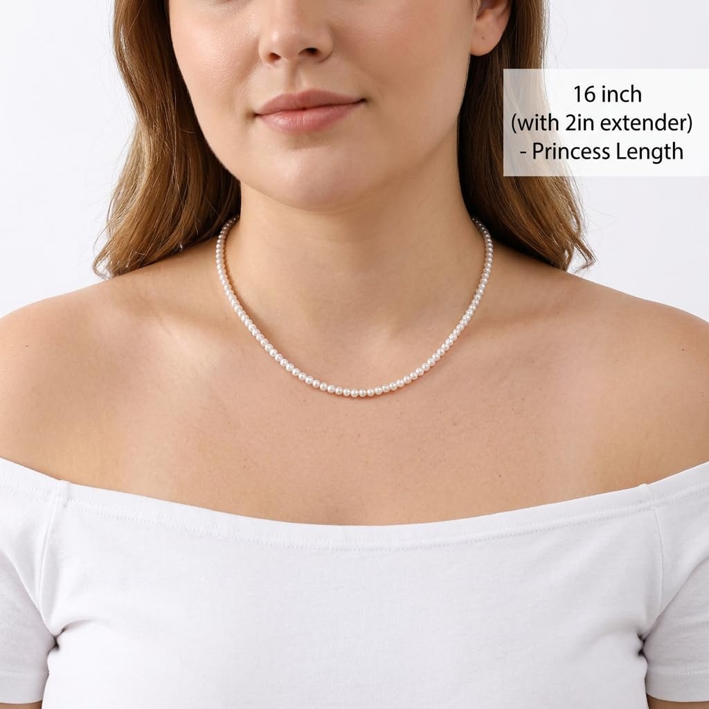 White Genuine Freshwater Cultured Pearl Necklace For Women, 5MM 6MM 7MM 8MM 9MM 10MM, Real Pearl Strand Necklace Jewelry, Good Love Gift For Anniversary, Birthday