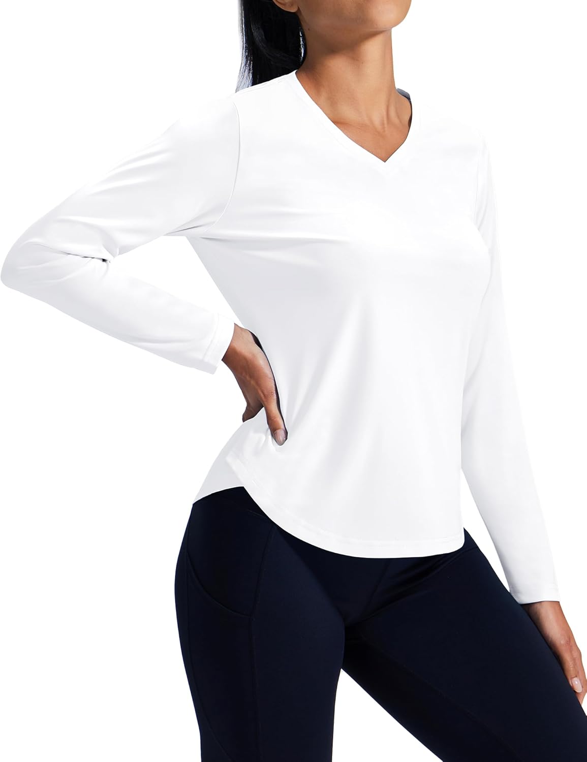 MIER Long Sleeve Workout Tops for Women UPF 50+ SPF UV Protection Sun Shirts Dry Fit Athletic Running Gym Tshirt, V-Neck