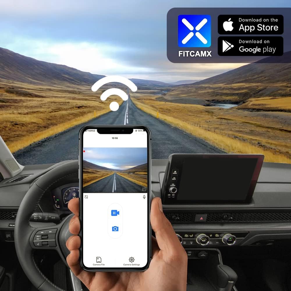 Fitcamx Front 4K+Rear 1080P Dash Cam Adapts for Honda CR-V 2023-2026 & Hybrid (Black), OEM Factory Look, 2 Way HD Video, Built-in WiFi & APP, Loop Recording, G-Sensor, Easy to Set, 128GB Card