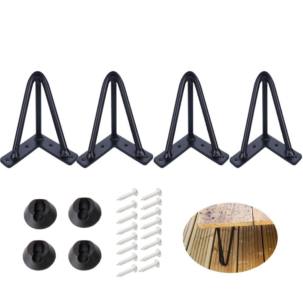 ALXEH 4 Inch Hairpin Legs Black 1/2" Dia 3 Rods Coffee Table Feet 4PCS โ image 1
