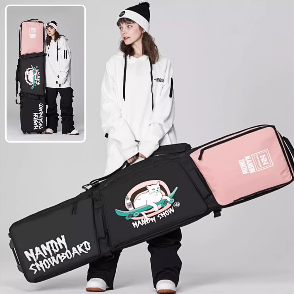 Wodoodporna torba na snowboard z kółkami Wyściełane torby na snowboard do podróży samolotem, Pokrowiec na narty z kółkami, 3 zewnętrzne torby na buty narciarskie, kaski i gogle