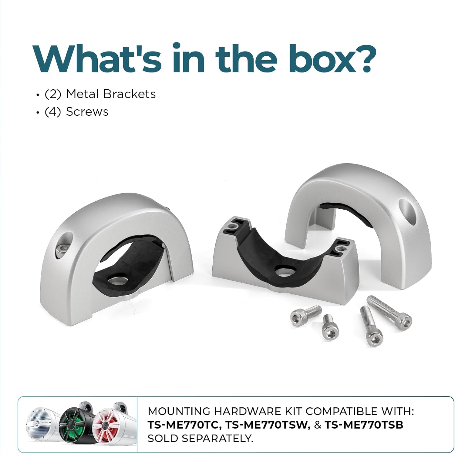 Pioneer UD-ME30CP Tower Speaker Mounting Brackets (Silver, 2 Pack) - Flexible Mounting Options, Fits 1-7/8" to 3" Tubes - for Use with Boats, Watercraft, UTV, ATV, RVs, Golf Carts