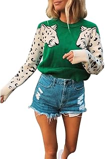 Sponsored Ad - Women's Fall Sweaters Casual Cute Leopard Print Long Sleeves Knit Cropped Sweater Pullover Tops
