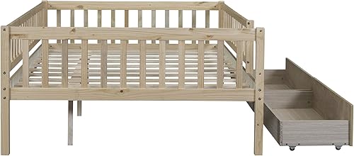 Miniatura 8 de Harper & Bright Designs Sofá cama de tamaño matrimonial con dos cajones, base de cama de madera para niños con almacenamiento y rieles, no necesita