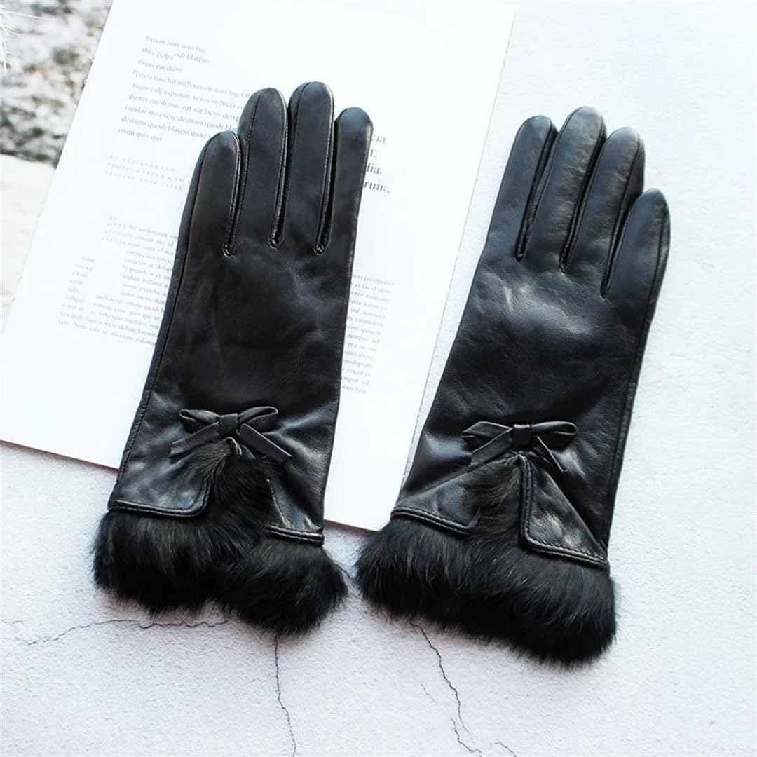 Gants d'hiver chauds pour femme avec doublure en cuir véritable pour conduite et moto