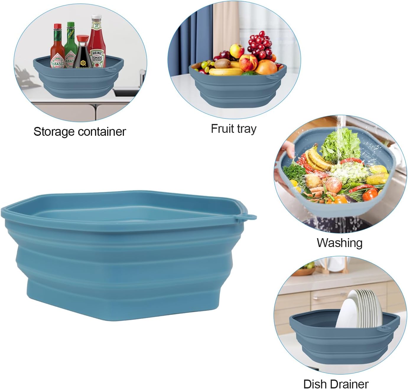 Set of 2 10" silicone microwave cover and trivet mat as bowl holder, for splatter guard multipurpose: silicone drainer, pot holder, drying, baking, utensils storage for kitchen counter-BLUE