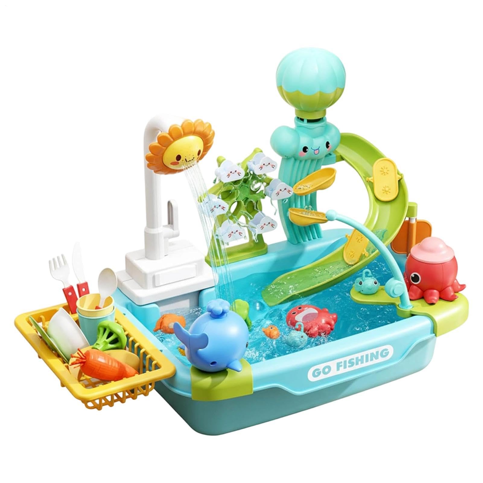 Kinderspülbecken mit fließendem Wasser Sommer Spielzeug für den Garten | Kinder Küchen-Spielset für Mädchen Garten Terrasse Camping Zuhause Bad Spielzimmer Ferien Geburtstag