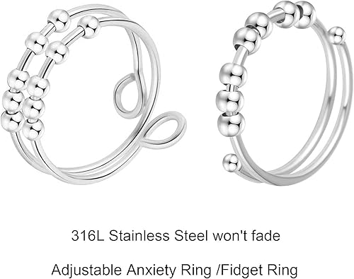 Miniatura 2 de SERYNOW Anillo de ansiedad de doble capa para mujer, anillos ajustables para aliviar el estrés, anillos giratorios para niñas y hombres