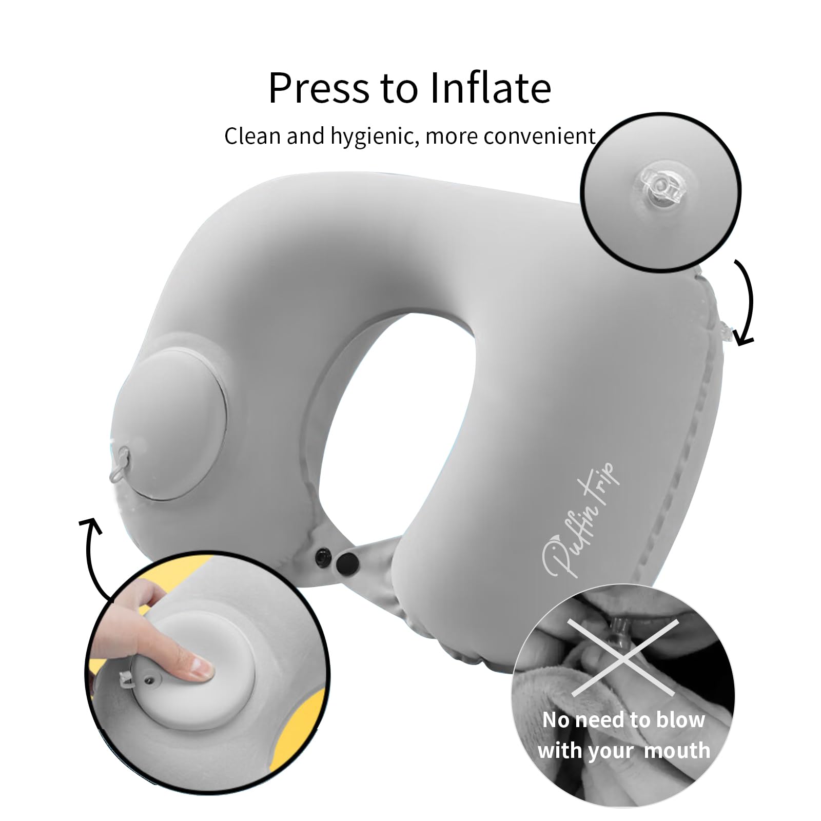 PUFFIN TRIP Ultralight Inflatable Travel Pillow Neck Pillow Press to Inflate Compressible Lumbar Support While Camp Travel Cars Office Home PeacockBlue 1