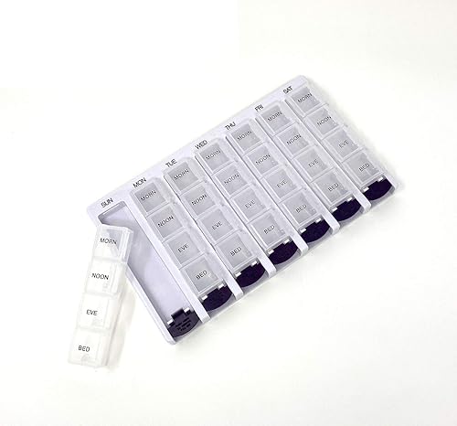 P&P MEDICAL SURGICAL - Pastillero semanal AM/PM portátil para recetas y medicamentos, organizador de píldoras (7 días/4 veces al día) con